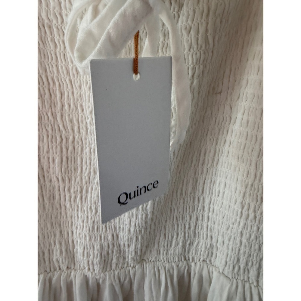 NWT Quince Organic Cotton Gauze Smocked Square Neck Midi Dress White Large - Picture 9 of 12